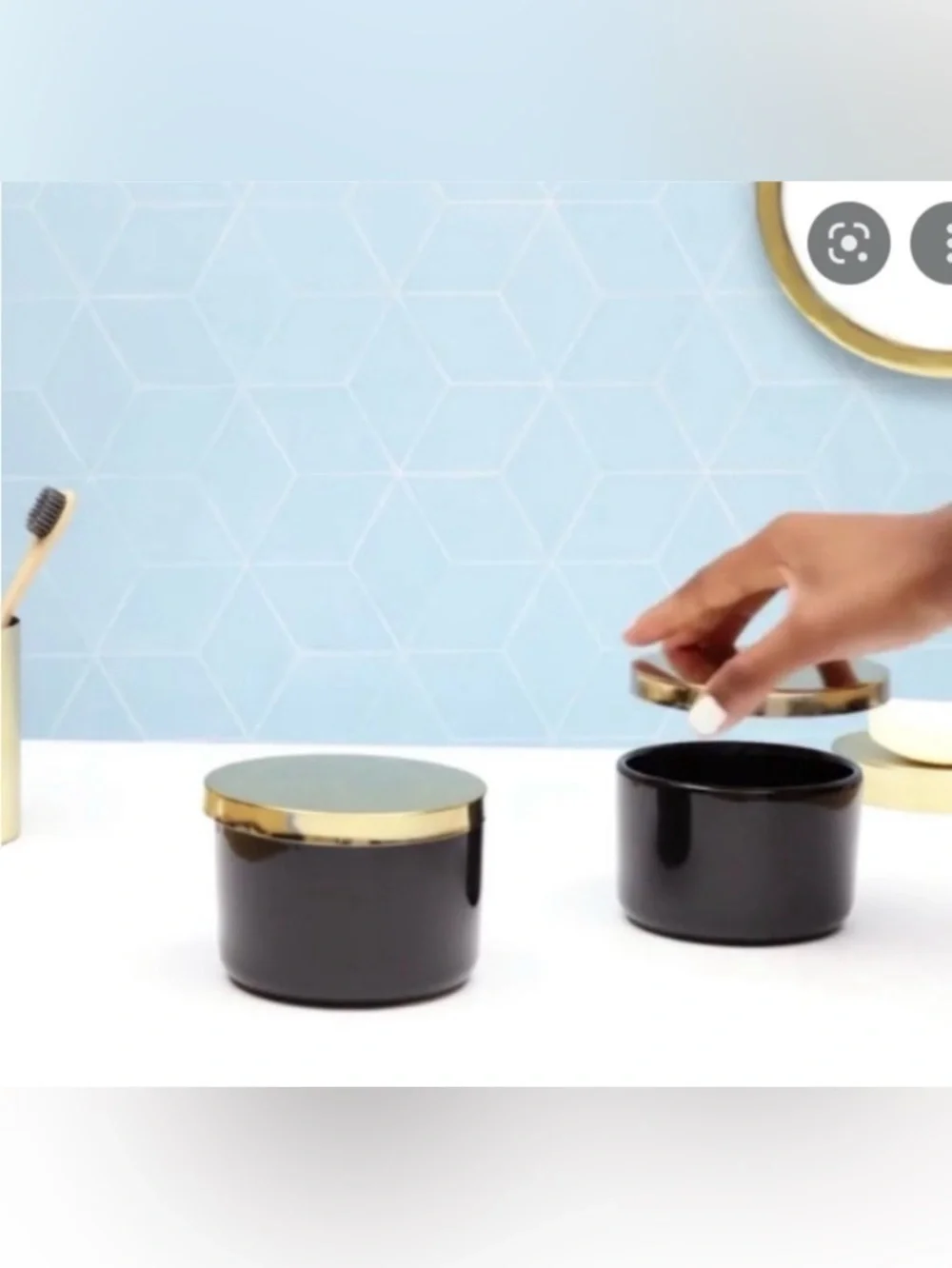 🆕 Z Gallerie Ceramic Multi-Use Storage Duo, 4” Canisters, Black/Brass. NWOT